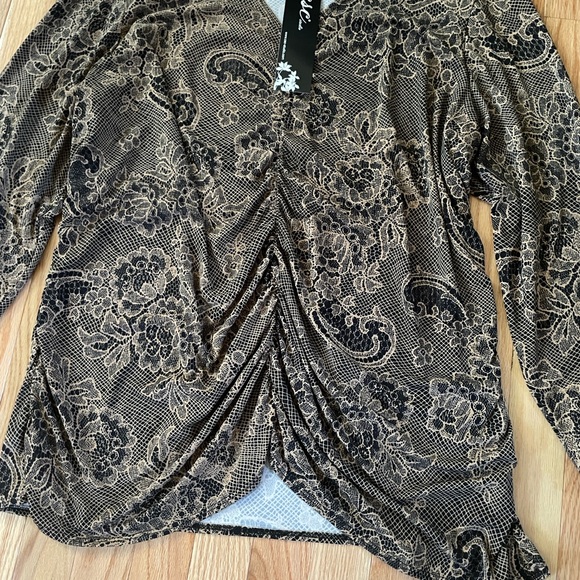 CSC Studio Top Womens 2X Brown Floral Long Sleeve Artsy Boho Romantic Vintage - Picture 4 of 10